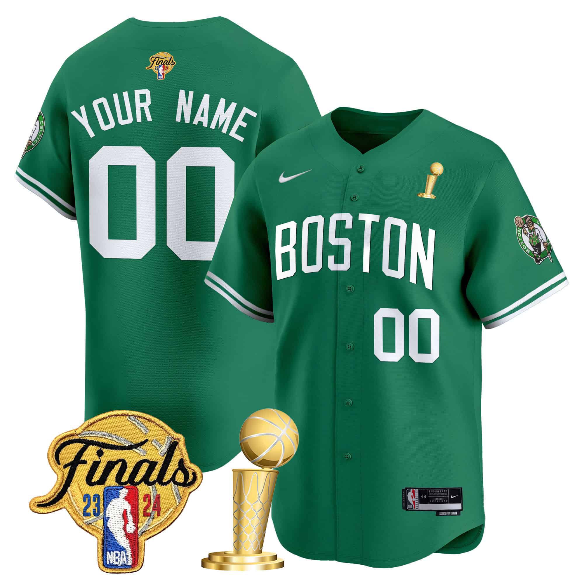 Men Boston Celtics Green 2024 Nike Final & Champions Patch Baseball Custom NBA Jersey->customized nba jersey->Custom Jersey